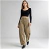 NONE Jeans Donna Barrel Vita Alta Denim Cachi Lavato Strass Sfumati Laterali Pantaloni Ampi Curvi Balloon Streetwear Look Retro Glam Per Uscite Cittadine E Tempo Libero FX5429‑5
