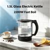 NONE Bollitore Elettrico in Vetro Borosilicato Trasparente 1,5L 2200W Riscaldamento Rapido Spegnimento Automatico per Preparazione di Tè e Caffè a Casa AC 220‑240V