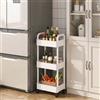 NONE Carrello Portaoggetti Stretto a 4 Ripiani con Ruote Girevoli 360°, Mobile Salvaspazio Slim per Cucina Bagno Soggiorno, Carrellino Organizer in Plastica con Manici, Facile da Montare — Bianco/Nero