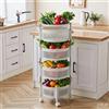 NONE Carrello Portafrutta Rotante Bianco a 4 Piani con Ruote Girevoli, Cestino Girevole Multiuso per Cucina Bagno Soggiorno, Organizer Verdure Salvaspazio