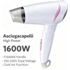 NONE Asciugacapelli da Viaggio Pieghevole 1600W 100‑240V Doppio Voltaggio Compatto e Portatile con Funzione Aria Fredda per Uso Domestico, Viaggi e Hotel