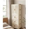 NONE Armadio Pieghevole con Appendiabiti 65cm, 3 Ripiani Contenitori Trasparenti + 1 Vano con Barra Appendino, Chiusura Magnetica, Ruote 360°, Guardaroba Senza Montaggio per Camera da Letto