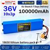 Batteria al litio 36V 100000mAh 10S3P 18650 con BMS intelligente, batteria ricaricabile impermeabile per monopattino elettrico, e-bike, bicicletta modificata, motore da 500W, connettore XT60/T