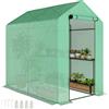 NONE Serra da giardino in PE a 2 livelli, serra da balcone, telo rinforzato 140g/m², struttura in acciaio, 186x190 cm, Verde