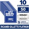 Gillette Confezione da 10 Gillette Platinum Ricambi 5 pz, 50 lamette totali per rasatura tradizionale e uso quotidiano