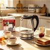 NONE Bollitore Elettrico 1.7L in Vetro Borosilicato 2200W, Riscaldatore d'Acqua a Ebollizione Rapida, Manico Nero, Base in Acciaio Inox, Spegnimento Automatico per Tè, Caffè, Preparazione Bevande