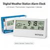 NONE Sveglia Digitale Multifunzione, Stazione Meteo LCD, Orologio da Scrivania con Termometro e Igrometro per Interni, Calendario, Luce Notturna, Orologio da Comodino per Casa e Camera da Letto