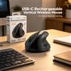 NONE Mouse Verticale Ergonomico Wireless BT5.2 2.4G USB-C Ricaricabile 1600DPI 6 Pulsanti Anti-Fatica del Polso per PC Mac Linux Ufficio