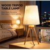 NONE Lampada da Comodino con Base in Legno a Treppiede, Paralume in Tessuto di Lino, Attacco E27, Alimentazione AC 100‑240V, Cavo di Alimentazione da 120 cm, 4 Colori di Paralume, Lampada Minimalista per