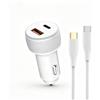 NONE Set Caricabatterie Auto A+C 20W-18W con Ricarica Rapida e Cavo USB-C da 100cm per Accessori Auto e Telefoni Cellulari
