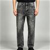 NONE Jeans Uomo Gamba Dritta Lavaggio Effetto Neve Nero‑Grigio, Dettagli Strappati Destroyed, Pantaloni Denim Stile Streetwear Hip‑Hop, Vestibilità Comoda Ampia per Uso Quotidiano, Uscite Urbane e Outfit