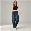 NONE Jeans balloon donna blu scuro vita alta cuciture a pannello,denim vestibilità ampia comoda tasche classiche,stile streetwear urbano look casual,modello trendy per outfit quotidiani e uscite FX5243-5