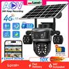 V380 Telecamera Solare V380 4G Supporta Scheda SIM 4G, 4 Schermi, 4 Lenti, Zoom Ottico 10X, Impermeabile, con Batteria, Monitoraggio 24 Ore, Registrazione, Protezione di Sicurezza CCTV, Magazzino Locale UE