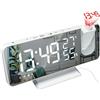 NONE Elegante Orologio a Proiezione con Specchio Bianco, Pannello Illuminato a LED, Termometro da Interno, Controllo Automatico della Luminosità, Orologio Elettronico da Comodino