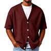 Generic Cardigan da uomo a maniche corte in maglia a nido d'ape, leggero, traspirante, casual, estivo, con bottoni, per spiaggia, vacanze, uso quotidiano, maglietta bianca tinta unita da uomo