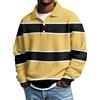 Generic Felpa da uomo a maniche lunghe con colletto polo e abbottonatura in maglia a nido d'ape, misto cotone, design a righe per tutti i giorni, tempo libero, ufficio