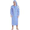 Loodgao Camicia da Notte Uomo a Righe Lunghe Maniche Sonno Veste Ampio vestibilità Henry Sonno Camicie da Notte con Cappello Pigiama Sleepwear Nightwear
