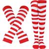 Telooco Set di Calzini al Ginocchio e Scaldabraccia a Righe Rosse Bianche Natalizi Guanti Senza Dita per Donna Bambine Scaldabraccia a Righe per Outfit Natalizi e Feste Sportive a Tema Festivo