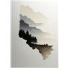 Handmade Echi di Montagna nel Vuoto: Valli a Strati e Profili di Pini in Stile Sumi-e - Stampa Professionale A3 - Carta Fotografica Matte 260g - Inkjet Alta Definizione - Senza Cornice - Made in Italy