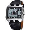 ShoppeWatch Orologio sportivo da arbitro da uomo, grande quadrante quadrato a LED, doppio fuso orario, analogico, digitale, con quadrante luminoso, cronometro, cinturino in pelle per Hombre