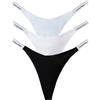 Calvin Klein Women's, Dipped Thong 3Pk LV00QD5394, Thong, Black/Classic White/Plein Air, M
