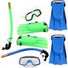 NULYLU Set Snorkeling per Maschera, Boccaglio e Pinne Verdi | Visione Larga, Boccaglio Ergonomico, Tenuta Stagna, Silicone e Plastica, per Snorkeling e Libera