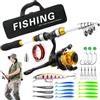 Generisch Canna da pesca e mulinelli | Kit telescopico combinato con borsa per il | Combo canna da pesca per surf su ghiaccio, mare, lago, fiume, laghetto, banca, barca, acqua salata