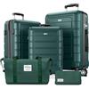 SHOWKOO Set Valigie Rigide 5 Pezzi Set Trolley da Viaggio Espandibile PC+ABS Leggero Ultra Durevole Valigia Bagaglio a Mano con Borsa da Toilette e Borsa da Viaggio, Verde
