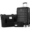 SHOWKOO Valigia Piccola 55cm Trolley Bagaglio a Mano Ultra Leggero ABS+PC Durevole Cabin Set Valige Trolley da Viaggio Chiusura TSA con Borsa da Toilette e Borsa da Viaggio, Nero