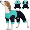 Kuoser Pigiama intero per cani di taglia media e grande, maglione per cani in caldo pile a 4 gambe, morbido body invernale elasticizzato per cani con cerniera sul collo e coulisse regolabile, blu, L