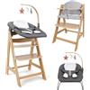 509 Crew SKY Set per la crescita del seggiolone in legno dalla nascita +, include sdraietta 2in1 SKY e cuscino per seggiolone, colore antracite naturale