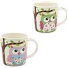 Dekohelden24 Set di 2 tazze da caffè in porcellana - motivo: gufi colorati in verde - viola - Dimensioni (altezza x diametro): 9,5 x 8,5 cm, capacità 350 ml, lavabile in lavastoviglie