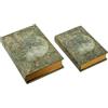 DRW Set di 2 scatole per Libri Decorate con Mappa del Mondo in Verde, 6,5 x 30,2 x 20,5 cm