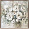DRW Quadro su Tela con Fiori e Parte Dipinta a Mano in Bianco e Verde, 3,5 x 80 x 80 cm