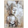 DRW Quadro su Tela con Buddha e con Parte Dipinta a Mano in Bianco e Beige, 3,5 x 70 x 100 cm