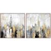 DRW Set di 2 Quadri su Tela con Città Skyline e con Parte Dipinta a Mano in Bianco, Nero e Grigio, 3,5 x 80 x 80 cm