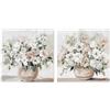 DRW Set di 2 Quadri su Tela con vasi e Fiori Dipinti a Mano in Bianco, Beige e Verde, 3 x 60 x 60 cm