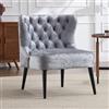 chairus Poltrona Imbottita in Velluto Poltrona Salotto Moderna, Grigio | Poltroncina con Gambe in Legno Poltroncina Comoda e Schienale Decorazioni con Rivetti per Camera da Letto/Soggiorno/Lettura