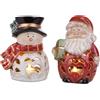 BABBO NATALE E PUPAZZO C/LED SET 2 PZ PORCELLANA