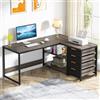 Tribesigns Scrivania con Cassetti, scrivania angolare con ripiani,Scrivania per Computer ad Angolo a forma di L,Tavolo da scrivania con 4 cassetti per ufficio,150 * 110 * 75cm (grigio)