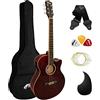 TIGER ACG4-RD Chitarra elettroacustica 4/4 misura intera per principianti con equalizzatore a 3 bande integrato - La confezione include custodia, tracolla e corde di ricambio - Rossa