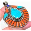 Fatto a mano Ciondolo vintage tibetano nepalese 2,6" corallo turchese naturale lapislazzul...