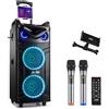 Moukey Casse Karaoke, Sistema PA a doppio woofer con 2 Microfoni wireless, Luci da discoteca, Regolazione di eco/alti/bassi, Altoparlante portatile Bluetooth Supporto TWS/REC/AUX/MP3/USB/TF/FM