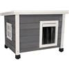 Kerbl Pet casa per gatti Rustica, cuccia per gatti, grigio/bianco, in legno massello, 57x45x42 cm, con porta a battente, finestra in plexiglass, piedini in plastica regolabili in altezza