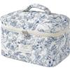 uekeboag Grande borsa da viaggio trapuntata per il trucco da donna, borsa cosmetica in cotone floreale, borsa organizer per articoli da toeletta estetica floreale, 08blu navy-fiore
