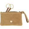 DUDU Bustina Portachiavi Donna in Pelle Liscia o Scamosciata con Zip, Doppio Anello Portachiavi, Mini Portamonete Portaoggetti in Vera Pelle Caramel