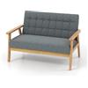 FANTASK Divano imbottito a due posti, con struttura in legno massello e lino, divano a 2 posti, per camera da letto, soggiorno, ufficio, 114 x 72 x 77 cm (grigio)