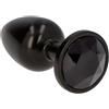 Generico Plug anale 7 cm, metallo, nero, con gioiello brillante incastonato, superficie liscia effetto lucido, design a goccia ergonomico, inserimento graduale, sicuro, elegante, raffinato, sensuale