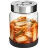 SERYUUT Bicchiere per fermentazione, vetro per fermentazione, kimchi, vetro crauti, 1 l, contenitore in vetro con valvola, ermetico, coperchio in acciaio inox, scala - per verdure, fermentazione