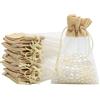 VEGCOO Bustina Organza Juta, 24 pezzi, 10 × 15 cm, sacchetti in organza, regalo con cordino di serraggio riutilizzabile, per matrimoni, gioielli, caramelle, festival